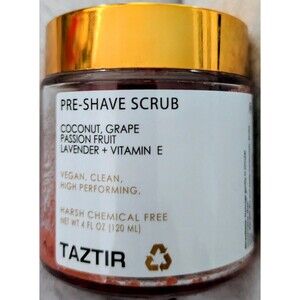 TAZTIR Pre-Shave Scrub 4 fl oz Vegan Clean Beauty Coconut Grape Lavender New